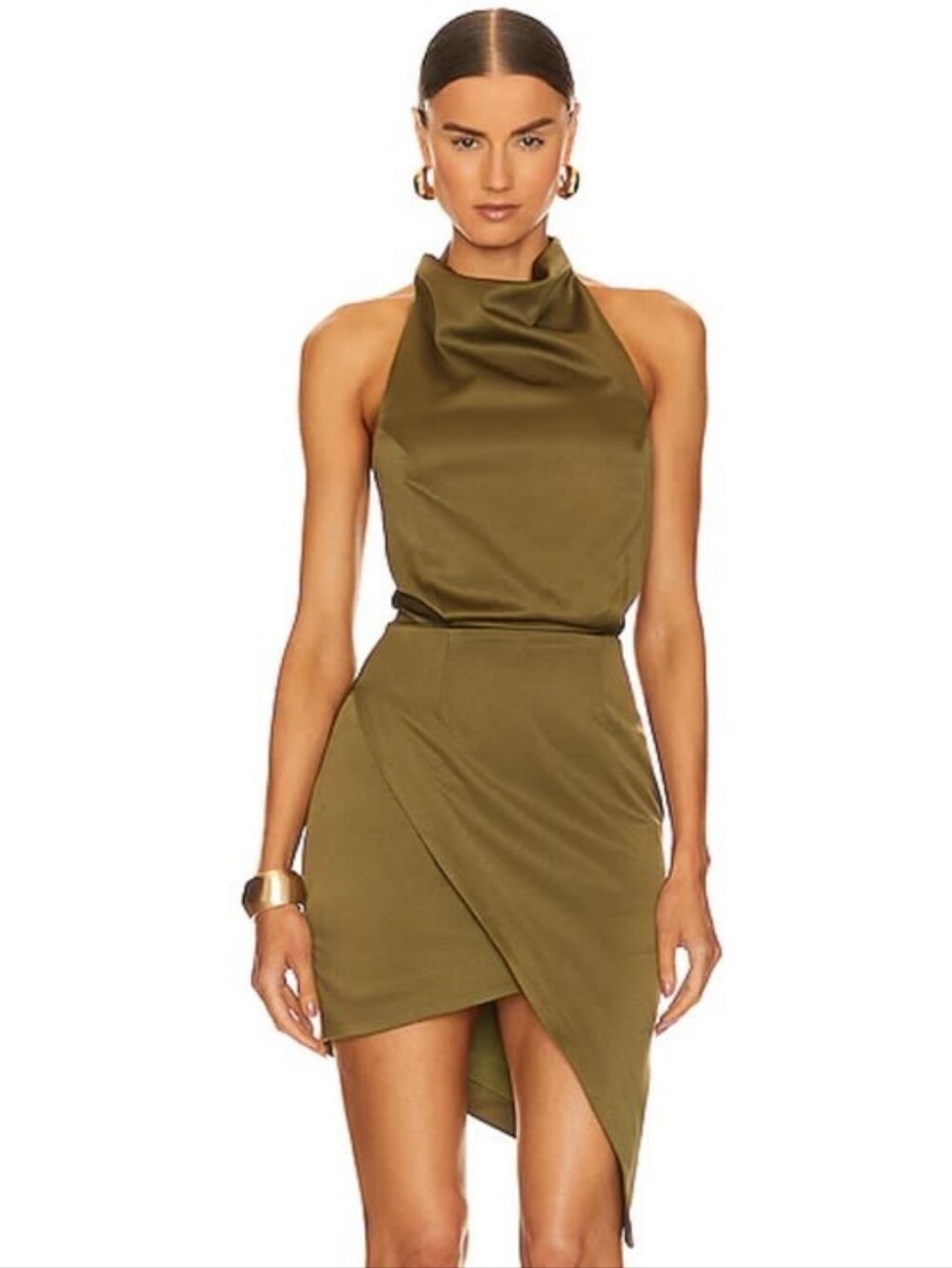 Elliatt Camo Asymmetrical Halter Dress Mini Cowl Neck Green Size XS Cocktail